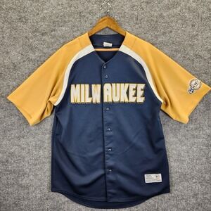 Milwaukee Brewers Jersey Mens Large Navy Dynasty Stitched MLB Baseball